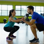 생활체육지도사와 실습생 교육 경험 - **Prompt:** A diverse, well-lit, modern gym with large windows. In the foreground, a seasoned female...